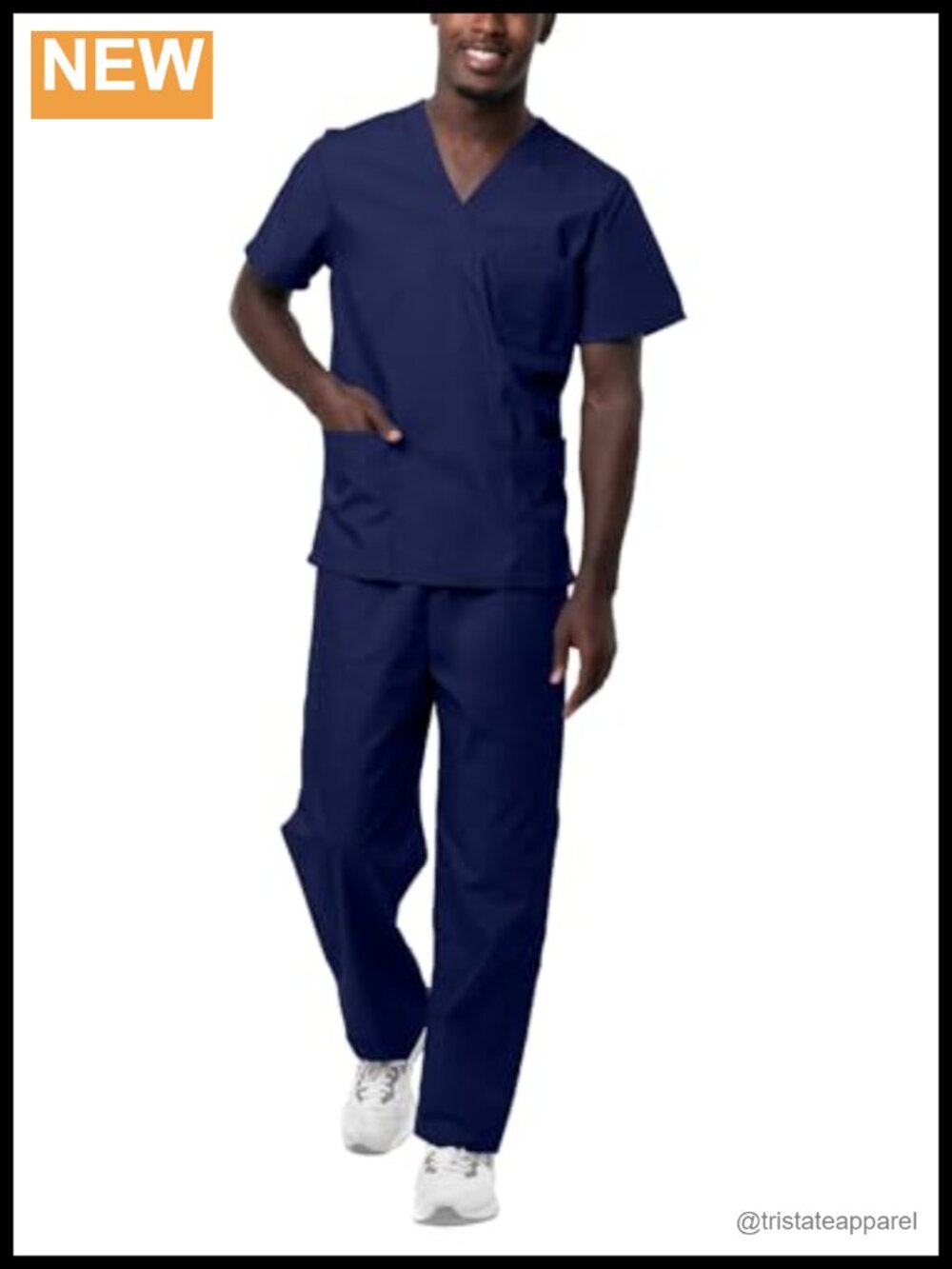 Unisex Medical Scrub Set V-Neck Top Drawstring Pants 5 Pockets Classic Fit